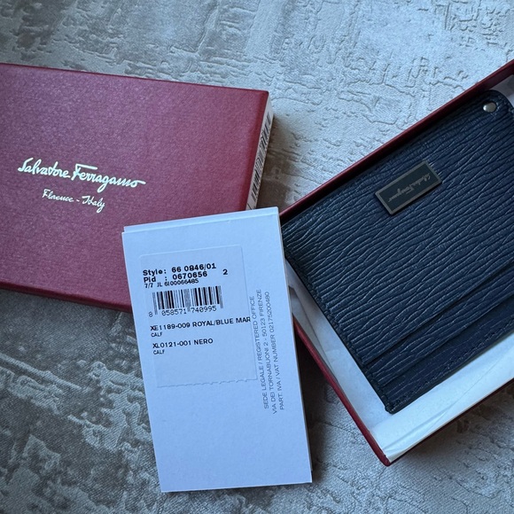 Salvatore Ferragamo Navy and Black Card Holder Wallet